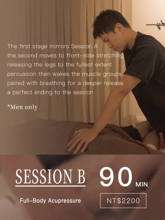 Session B · Full-body acupressure · 90 min · NT$2,200 · Men only