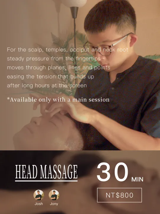 Add-on · Scalp massage · 30 min · NT$800 · With Josh or Jony
